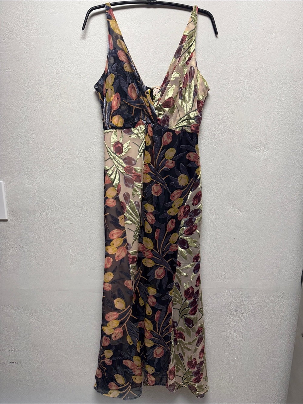 Floral Split-Panel V-Neck Maxi Dress in Multicolor